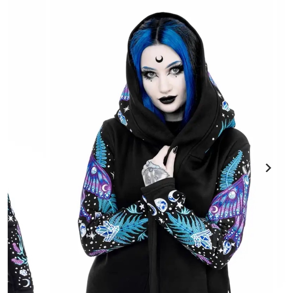 Black Hooded Jacket with Colorful Butterfly Design - Picture 6 of 6